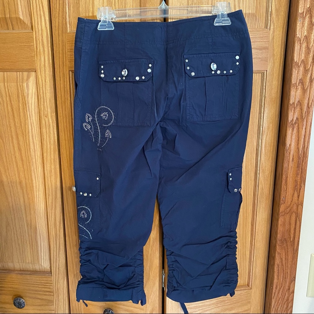 INC International Concepts Navy Blue Embroidered Capris - Picture 2 of 5